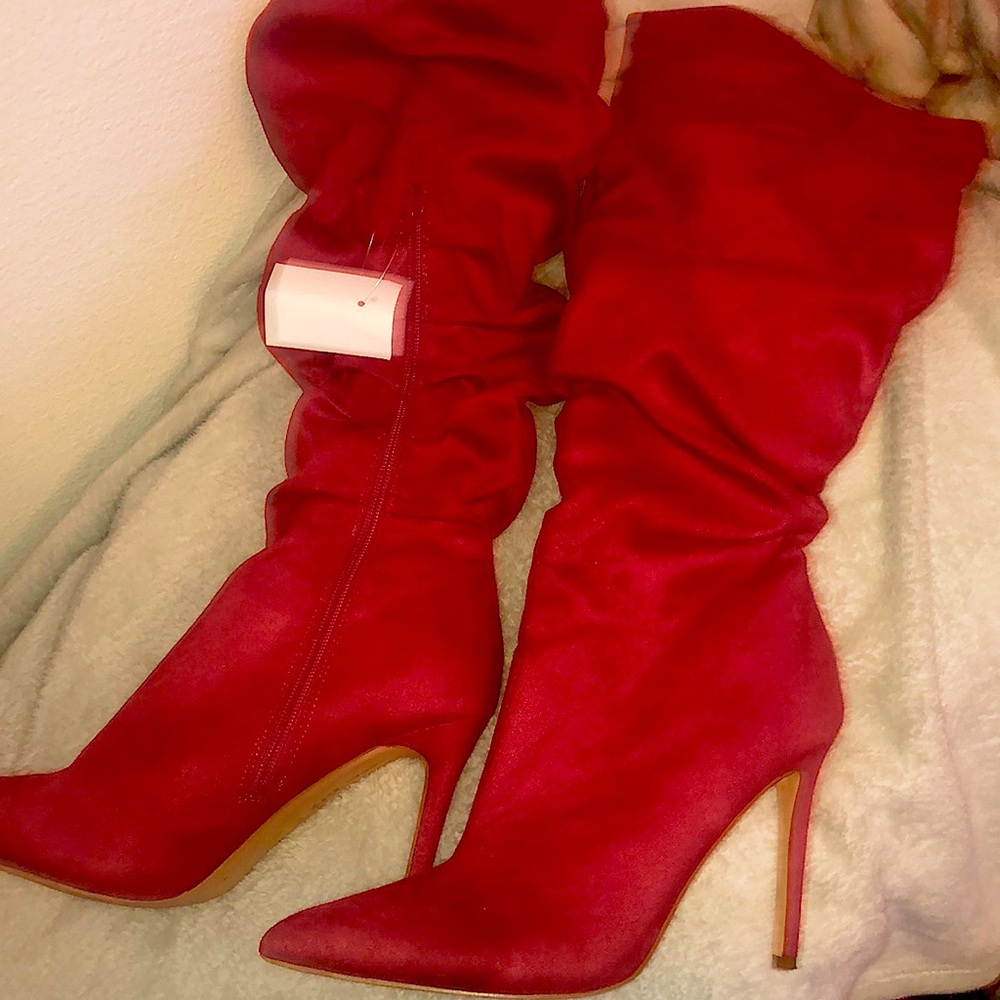 Sexy red velvet heels boots
